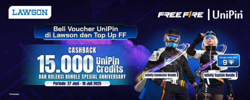 Anniversary Bundle Spesial dari Free Fire kembali hadir! Bonus Hingga 15Ribu UniPin Credits dengan Top Up FF Pakai Voucher UniPin dari Lawson!